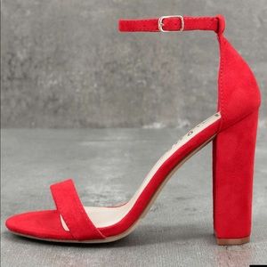 Lulu’s Taylor Red Suede Ankle Strap Shoes
